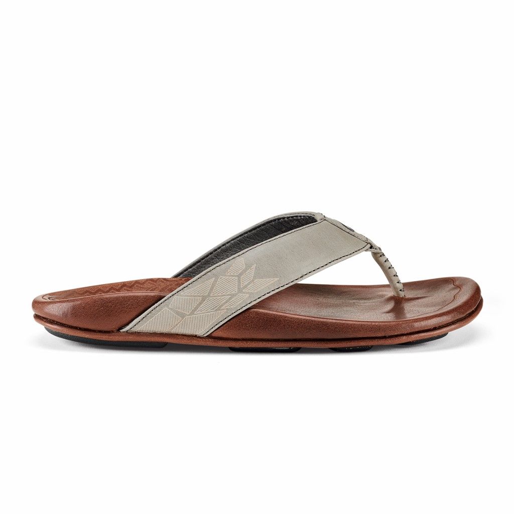 Olukai Men's Kulia Flip Flop - Charcoal / Dark Wood US098-436